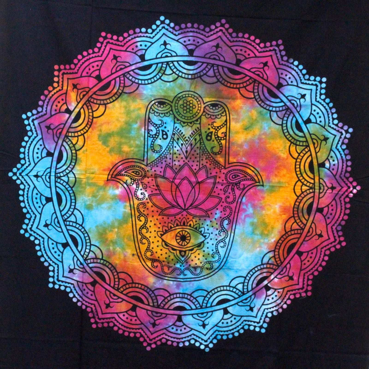 Single Cotton Bedspread and Wall Hanging - Black Hamsa AW-Dropship
