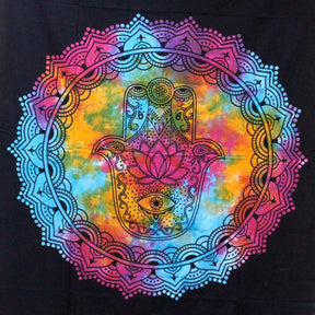 Single Cotton Bedspread and Wall Hanging - Black Hamsa AW-Dropship