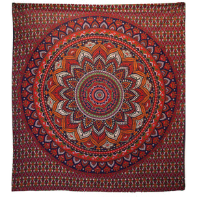 Double Cotton Bedspread and Wall Hanging - Classic Mandala - Orange and Blue AW-Dropship