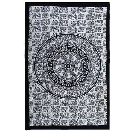 Single Cotton Bedspread and Wall Hanging - Mono - Elephant Mandala AW-Dropship