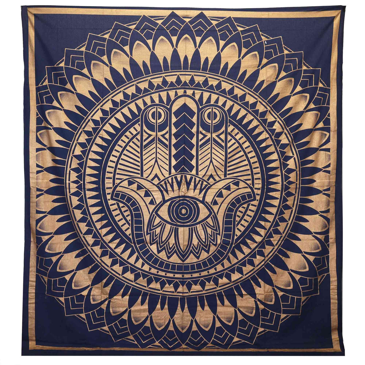 Double Cotton Bedspread and Wall Hanging - Hamsa - Blue Gold AW-Dropship