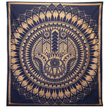 Double Cotton Bedspread and Wall Hanging - Hamsa - Blue Gold AW-Dropship