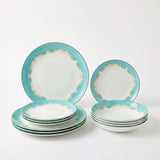 KitchBoom Bone China Dinner Set with Elegant Turquoise Border and Decorative Design