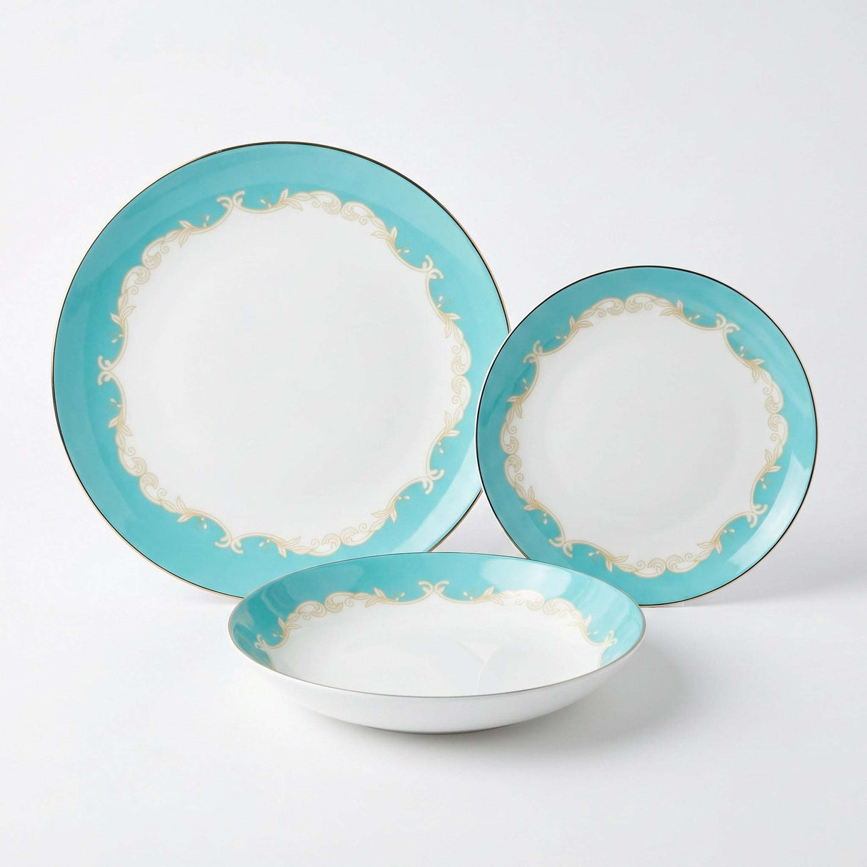 KitchBoom Bone China Dinner Set featuring elegant turquoise design and intricate detailing