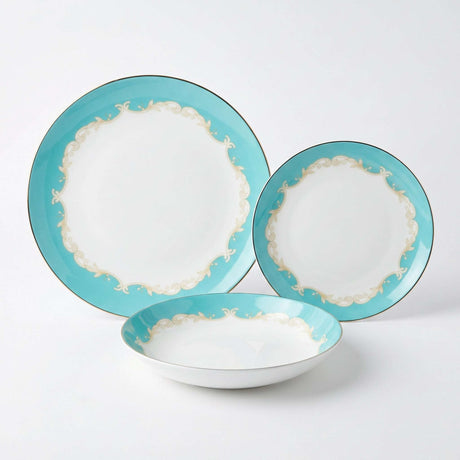 KitchBoom Bone China Dinner Set featuring elegant turquoise design and intricate detailing