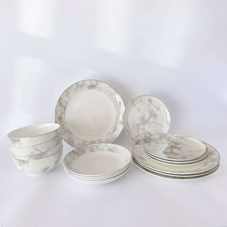 KitchBoom Bone China Dinner Set with elegant marble design for stylish dining experiences