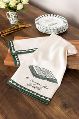 Avalon Home UK Bone China Plate displayed with matching green patterned kitchen towels