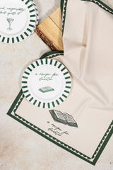 Avalon Home UK Bone China Plate with Green Stripes and Recipe Design for Elegant Dining