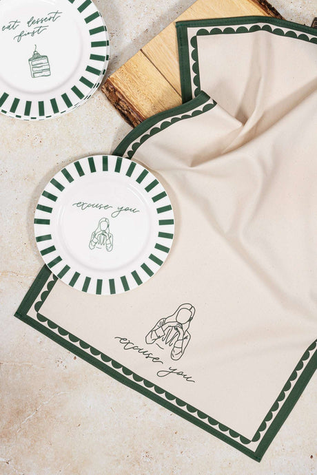 Avalon Home UK Bone China Plate featuring a green striped edge and elegant design for dining occasions