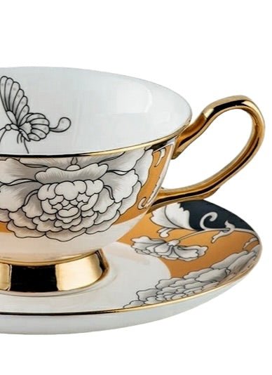 Regal Bloom Bone China Teacup and Saucer KitchBoom