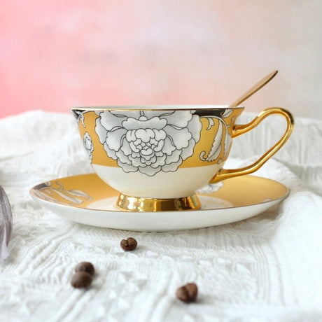 Regal Bloom Bone China Teacup and Saucer KitchBoom