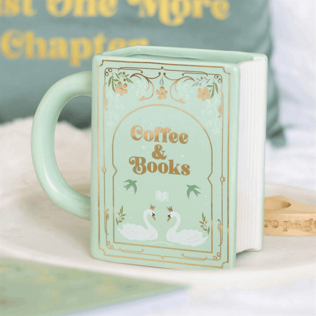 Coffee and Books Green Book Shaped Mug N/A