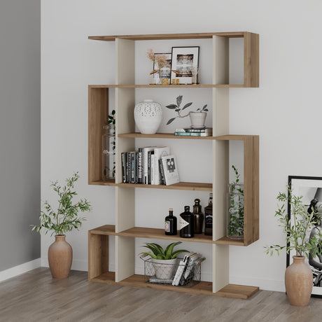Decortie modern bookcase with open shelving and decorative plants for stylish home storage
