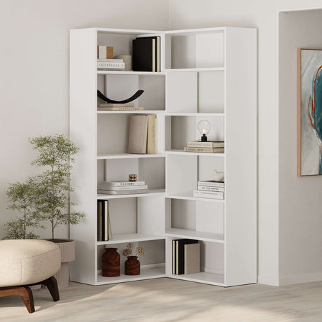 Decortie modern white bookcase with multiple shelves for stylish storage and display