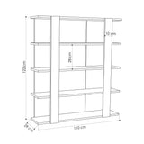 Decortie bookcase with five shelves, measuring 110 cm wide and 122 cm high, in a minimalist design