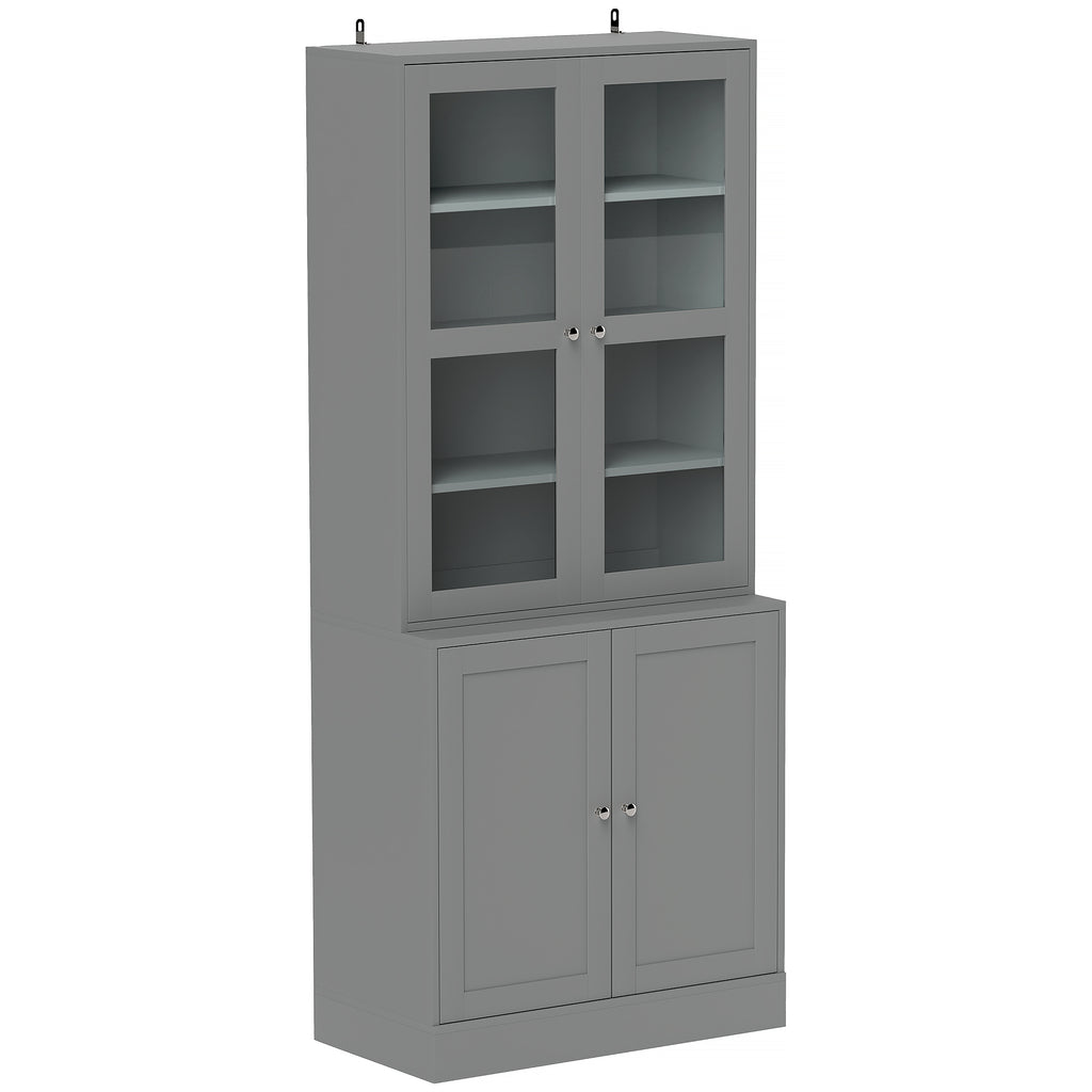 HOMCOM Bookcase Display Storage Cabinet with Glass Doors Grey HOMCOM