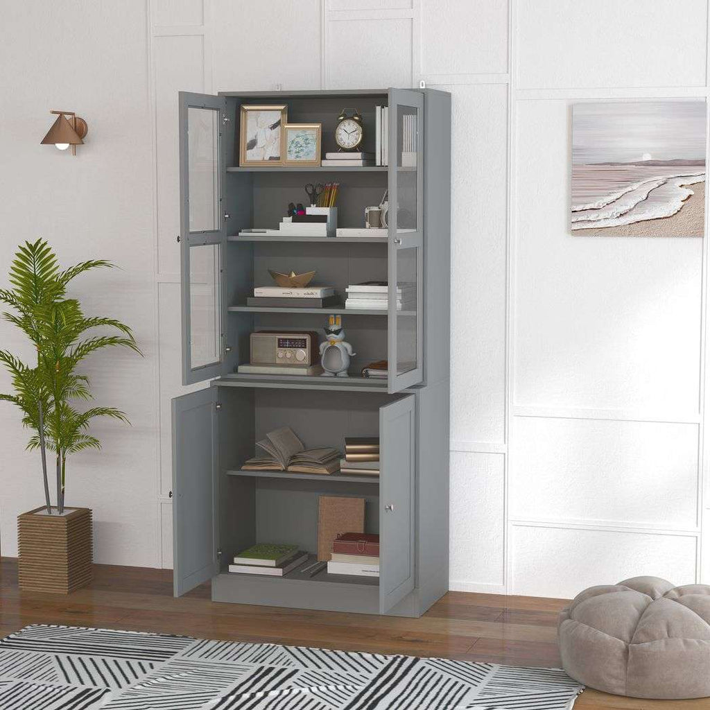 HOMCOM Bookcase Display Storage Cabinet with Glass Doors HOMCOM