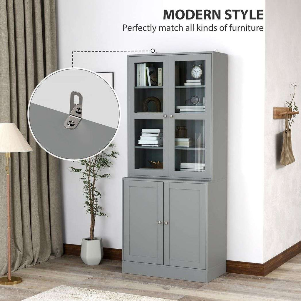 HOMCOM Bookcase Display Storage Cabinet with Glass Doors HOMCOM