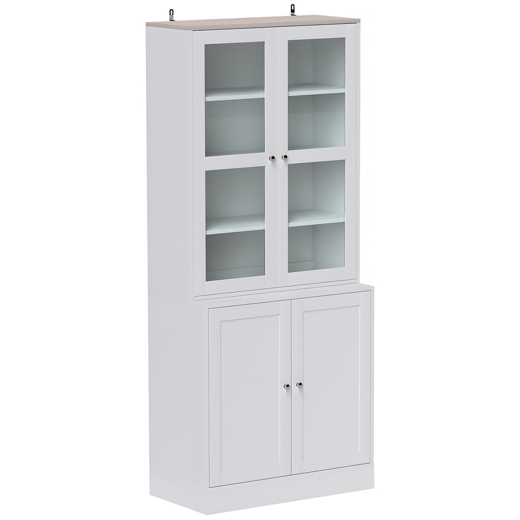 HOMCOM Bookcase Display Storage Cabinet with Glass Doors White and Natural HOMCOM