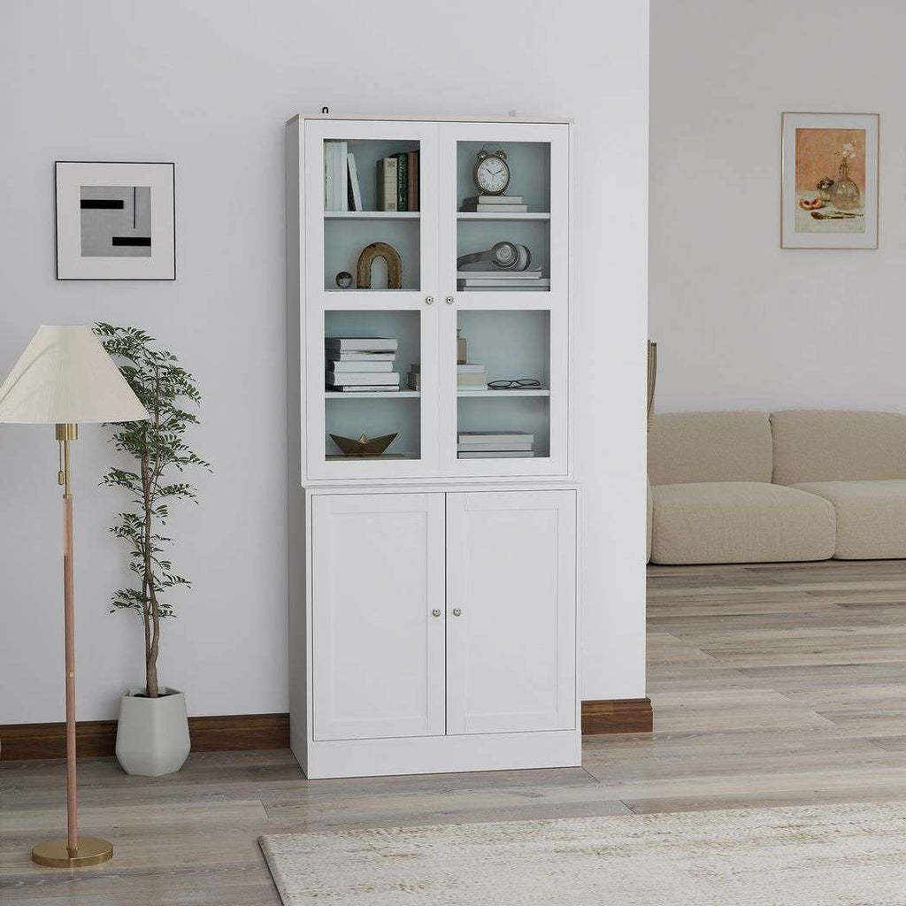 HOMCOM Bookcase Display Storage Cabinet with Glass Doors HOMCOM