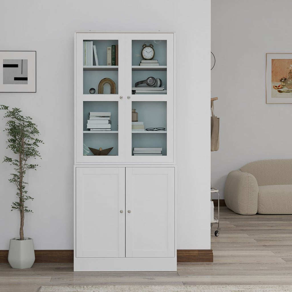 HOMCOM Bookcase Display Storage Cabinet with Glass Doors HOMCOM