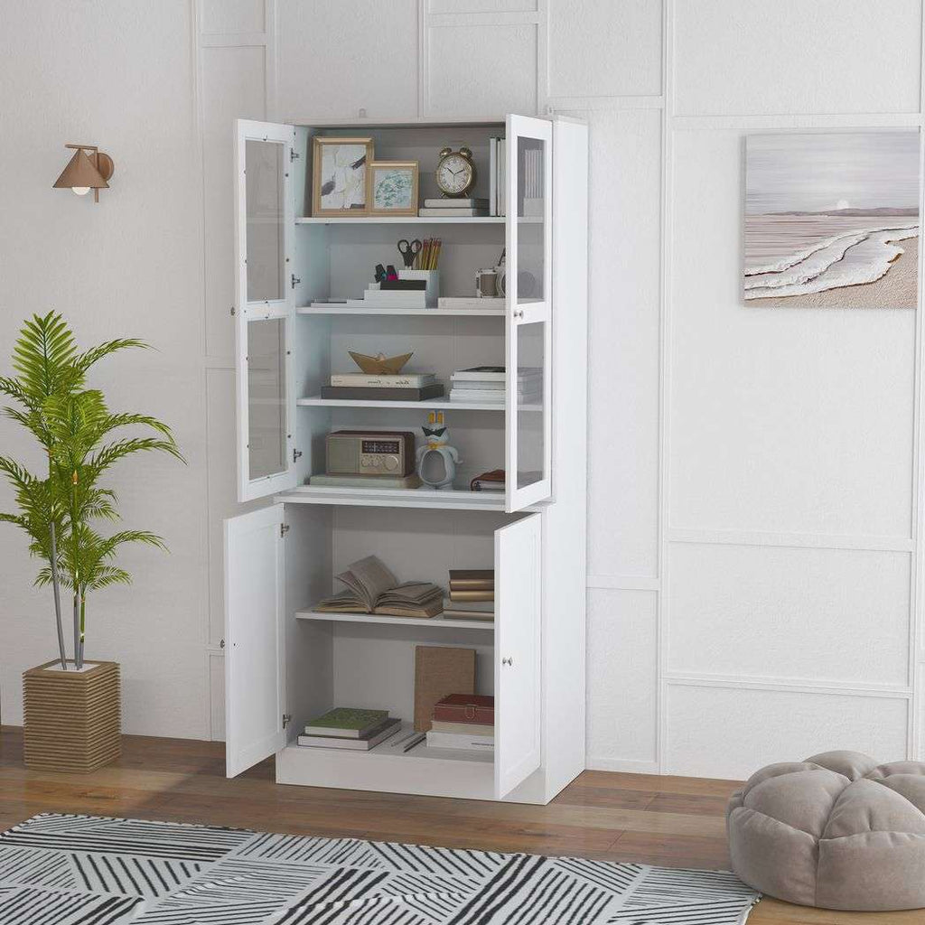 HOMCOM Bookcase Display Storage Cabinet with Glass Doors HOMCOM