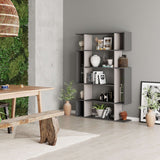 Decortie modern bookcase in grey and black, stylishly displaying books and decor in a living space