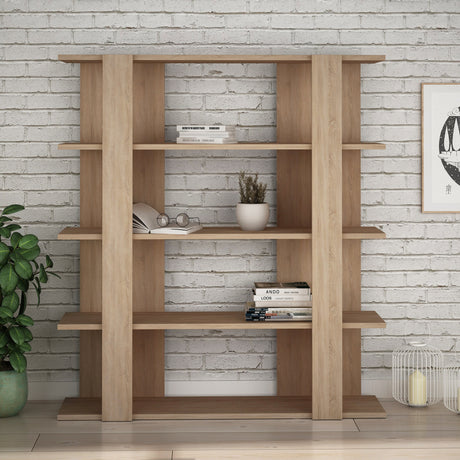 Decortie modern wooden bookcase with multiple shelves for stylish storage and display