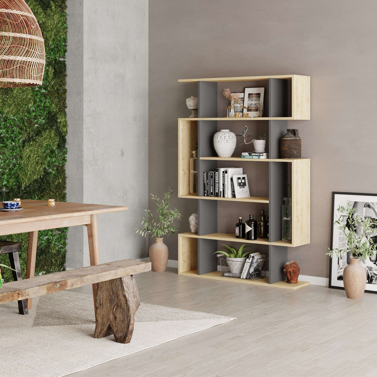 Decortie modern bookcase with unique design and open shelves for stylish home storage