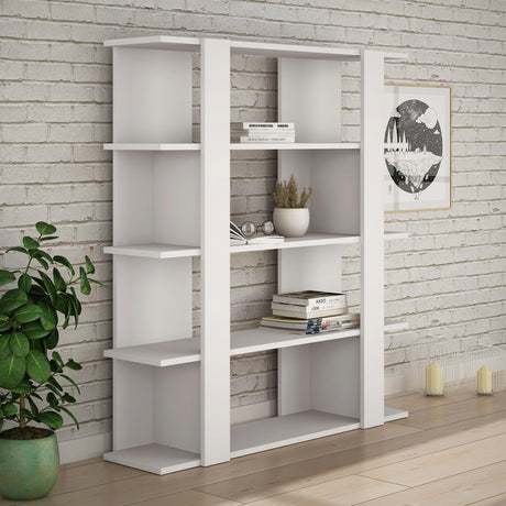 Decortie modern white bookcase with open shelves for stylish storage and display
