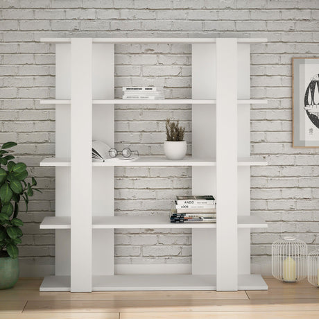 Decortie modern white bookcase with open shelves for stylish home organisation
