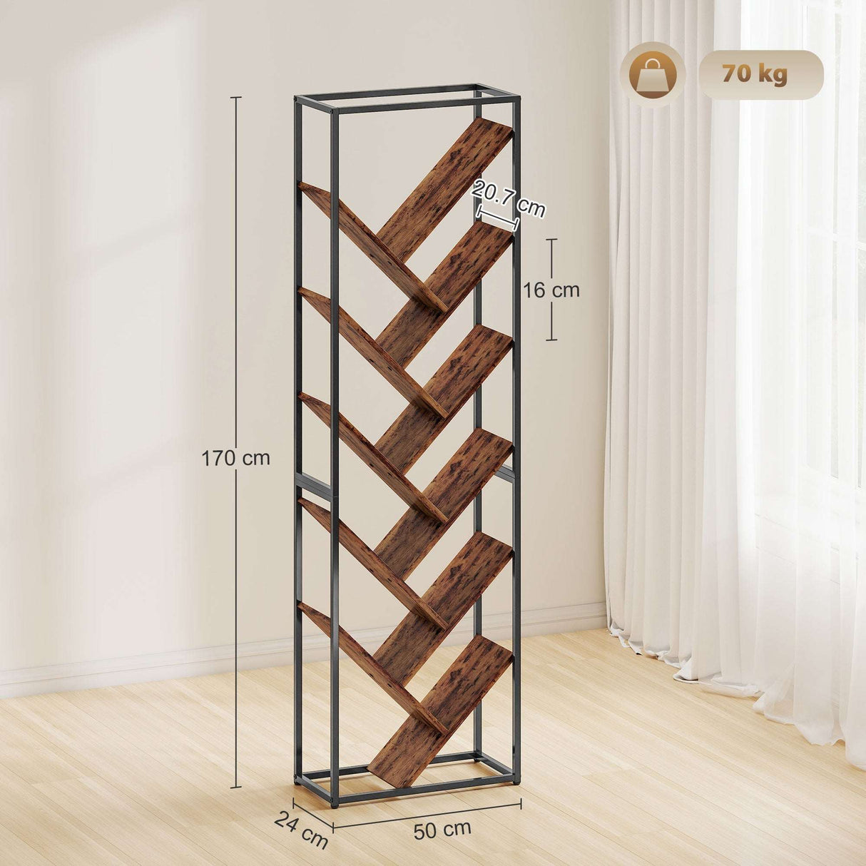 Modern Wise Galleria bookshelf in a stylish zigzag design with sturdy wood shelves and metal frame
