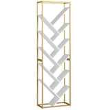 Modern gold frame bookshelf with unique chevron design and white shelves for stylish storage