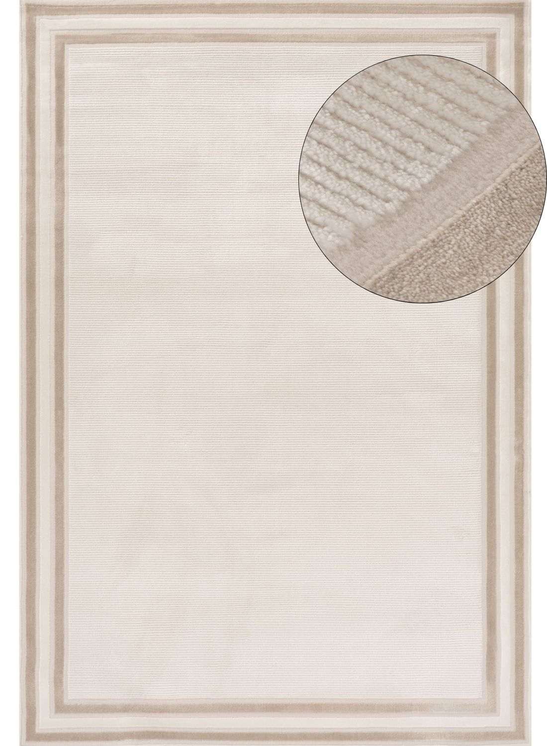 Elegant Bordered Rug in soft beige with a textured surface for a modern home decor