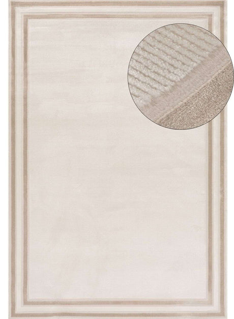Elegant Bordered Rug in soft beige with a textured surface for a modern home decor