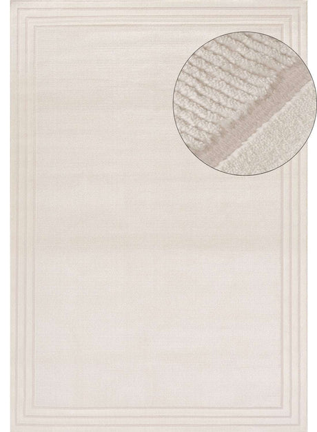 Elegant Bordered Rug in soft beige with a textured border design for stylish home decor
