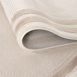 Textured Bordered Rug with Soft Cream and Beige Stripes, Perfect for Home Decor