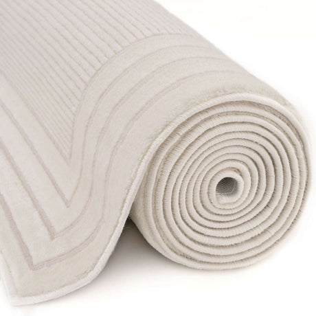 Rolled Bordered Rug in cream colour with subtle striped texture and soft finish