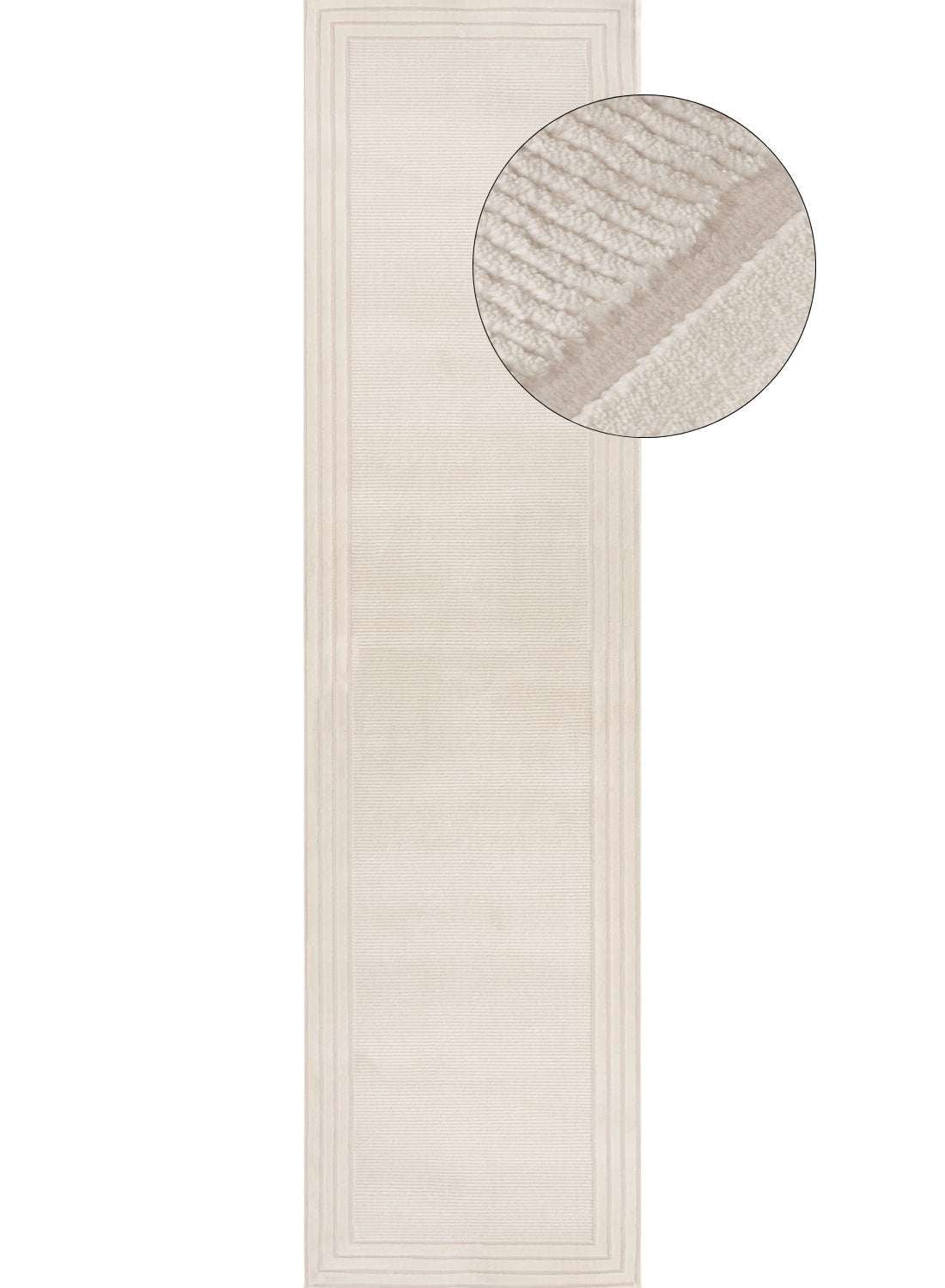 Elegant Bordered Rug in a neutral colour with soft texture and detailed border design