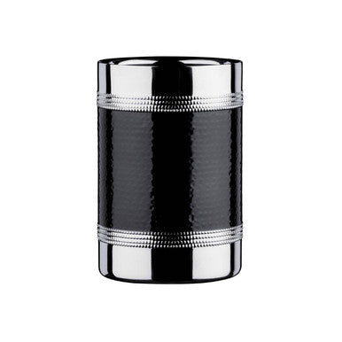 Stylish Orsina Bottle Cooler in black with polished silver detailing for keeping drinks chilled