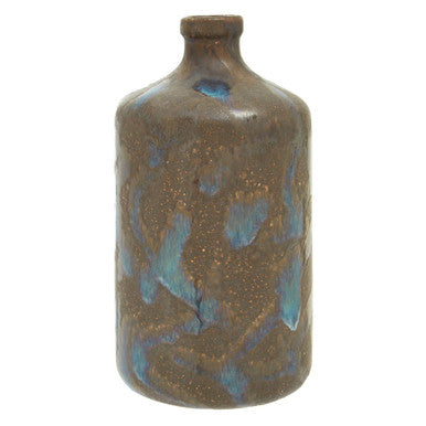 Orsina Brown and Blue Decorative Bottle Vase with Textured Finish for Home Decor