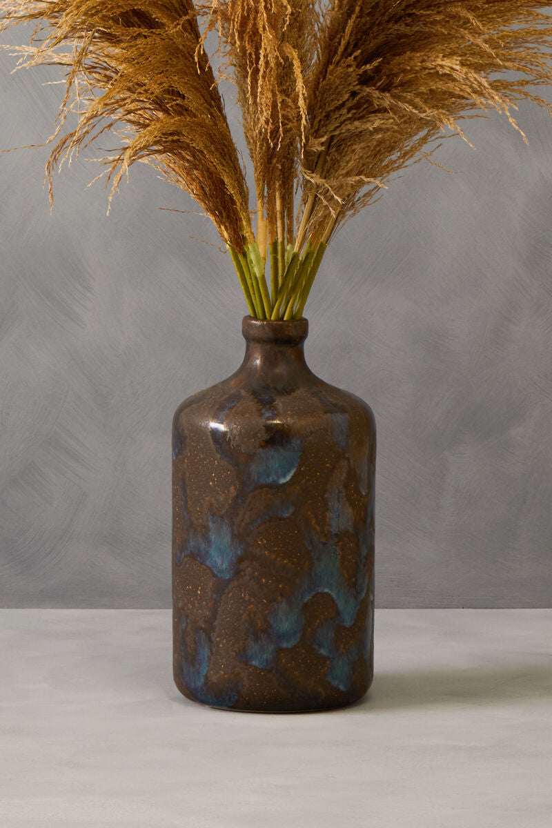 Orsina Bottle Vase in Brown and Blue with Pampas Grass Arrangement for Elegant Home Decor