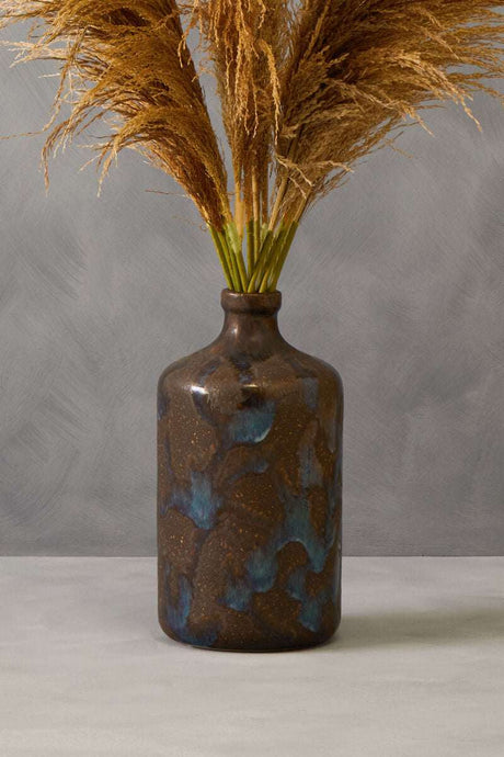 Orsina Bottle Vase in Brown and Blue with Pampas Grass Arrangement for Elegant Home Decor