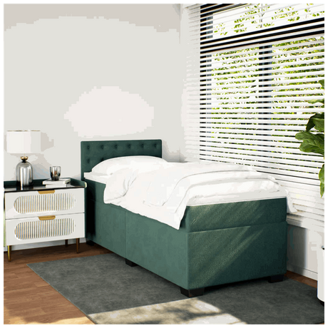 vidaXL Box Spring Bed with Mattress Dark Green 90x190 cm Velvet vidaXL