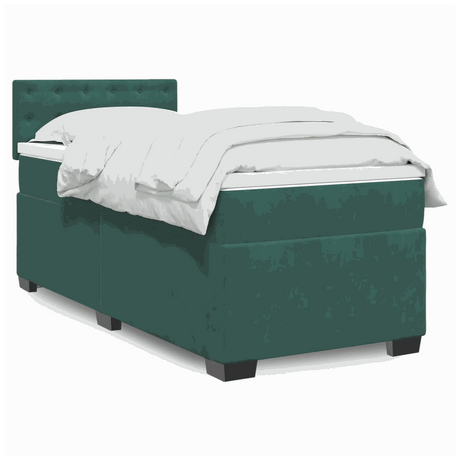 vidaXL Box Spring Bed with Mattress Dark Green 90x190 cm Velvet vidaXL