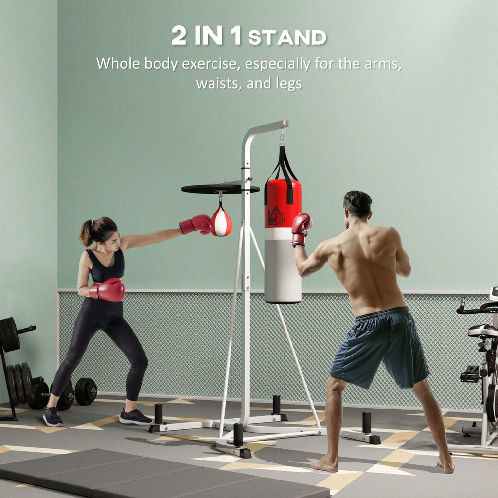 HOMCOM Punchbag & Speedball Boxing Station Frame Freestanding, White HOMCOM