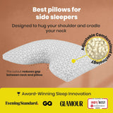Brightr Sleep Memory Foam pillow designed for side sleepers, providing comfort and support for neck pain