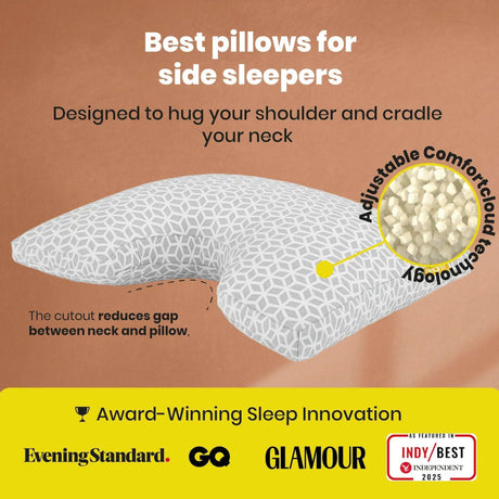Brightr Sleep Memory Foam pillow designed for side sleepers, providing comfort and support for neck pain