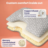Brightr Sleep Memory Foam pillow with copper infused cover for adjustable comfort and hypoallergenic support