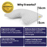 Brightr Sleep Memory Foam pillow with ergonomic cutout and adjustable filling for neck pain relief